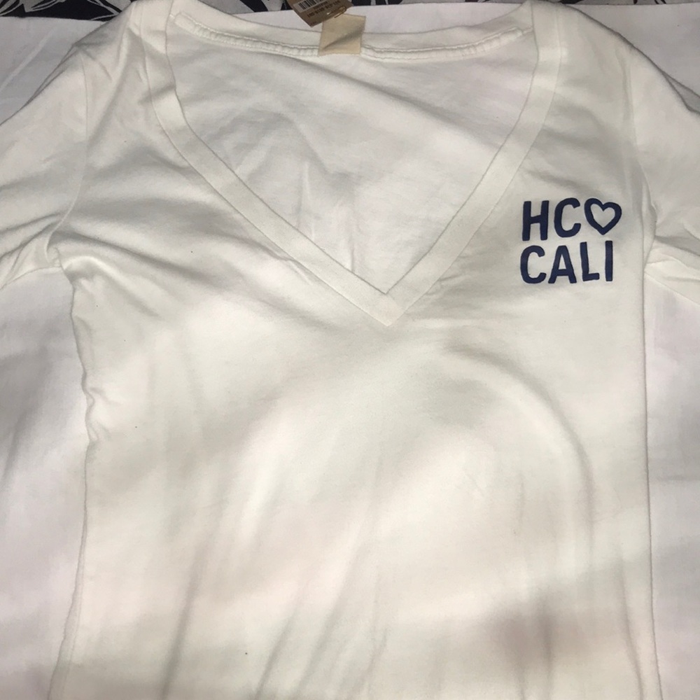 White V-Neck Long Sleeved Hollister Shirt
